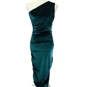 PLT NWT Maternity Velvet Rushed Midi Dress Emerald Green Size 6